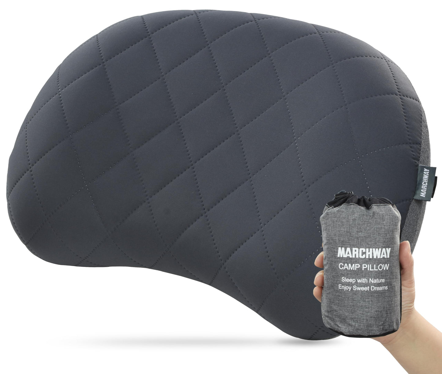 MARCHWAY Ultralight Inflatable Camping Pillow with Soft Washable Cover, Compact Compressible Portable Travel Air Pillow for Outdoor Camp, Sport, Hiking, Backpacking Sleep (Grey)