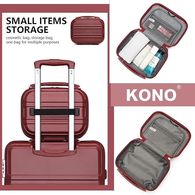 Kono Carry On Luggage Set Lightweight Airline Approved Carry On Suitcase with TSA Lock Spinner Wheels Durable Luggage Hardside Burgundy