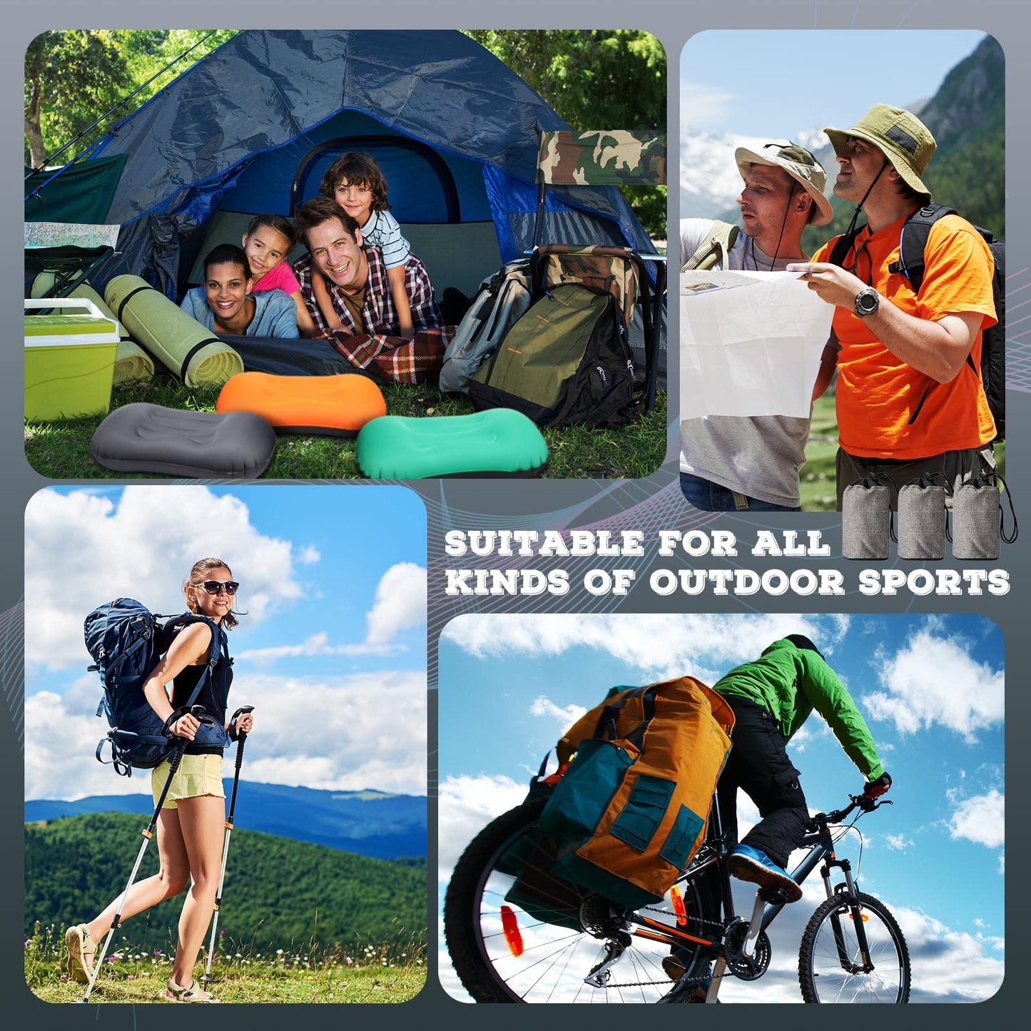 Yulejo 3 Pcs Inflatable Camping Travel Pillow Ultralight Portable Backpacking Pillow for Neck Lumbar Support Camp Hiking Sleeping, 3 Colors