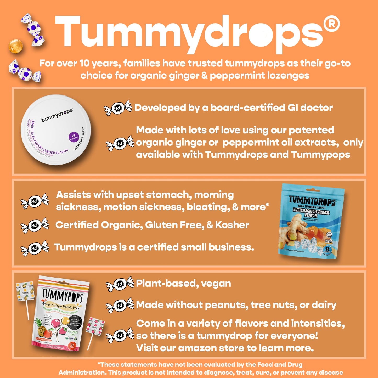 USDA Organic Tummypops Ginger Variety Pack (Pineapple, Peach, & Strawberry)