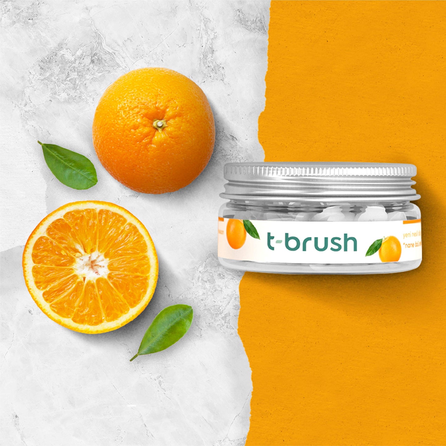 T-brush Whitening Travel Toothpaste Tablets Natural Ingredients, SLS Free, Gluten Free, Cruelty Free, Eco Friendly Packaging, Vegan - Orange Flavoured- Fluoride Free- 90 Tablets