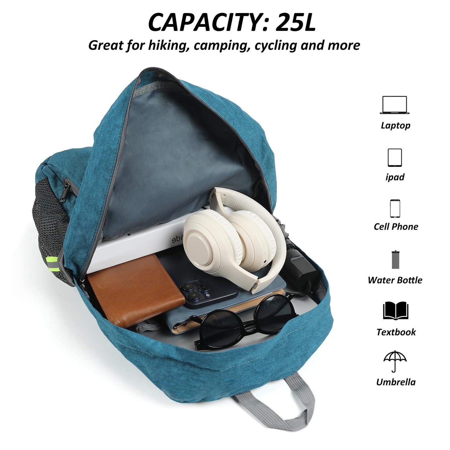 TANTOMI Small Hiking Backpack, 25L Ultralight Foldable Camping Backpack Breathable Travel Backpacks Hiking Daypack for Men Women (Teal Blue)