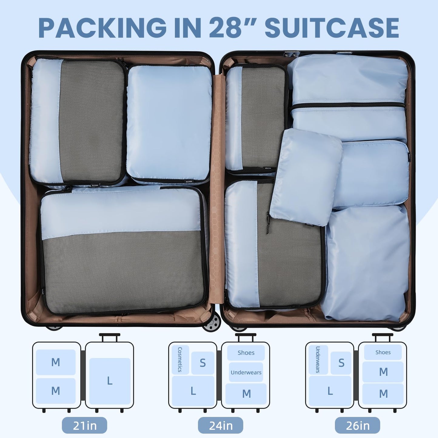 BAGAIL 8 Set/9 Set Packing Cubes Luggage Packing Organizer for Travel, Suitcase Packing Bags for Travel Accessories(Celestial Blue, 9 Set)