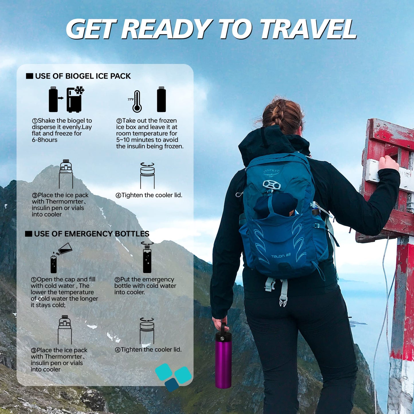 Insulin Cooler Travel Case TSA Approved, Refrigerated Medicine Case with Ice Packs, 60H 3 Pens Medicine Travel Cooler for Diabetes, Medication Organizer for Diabetic Supplies Carrying (Purple)