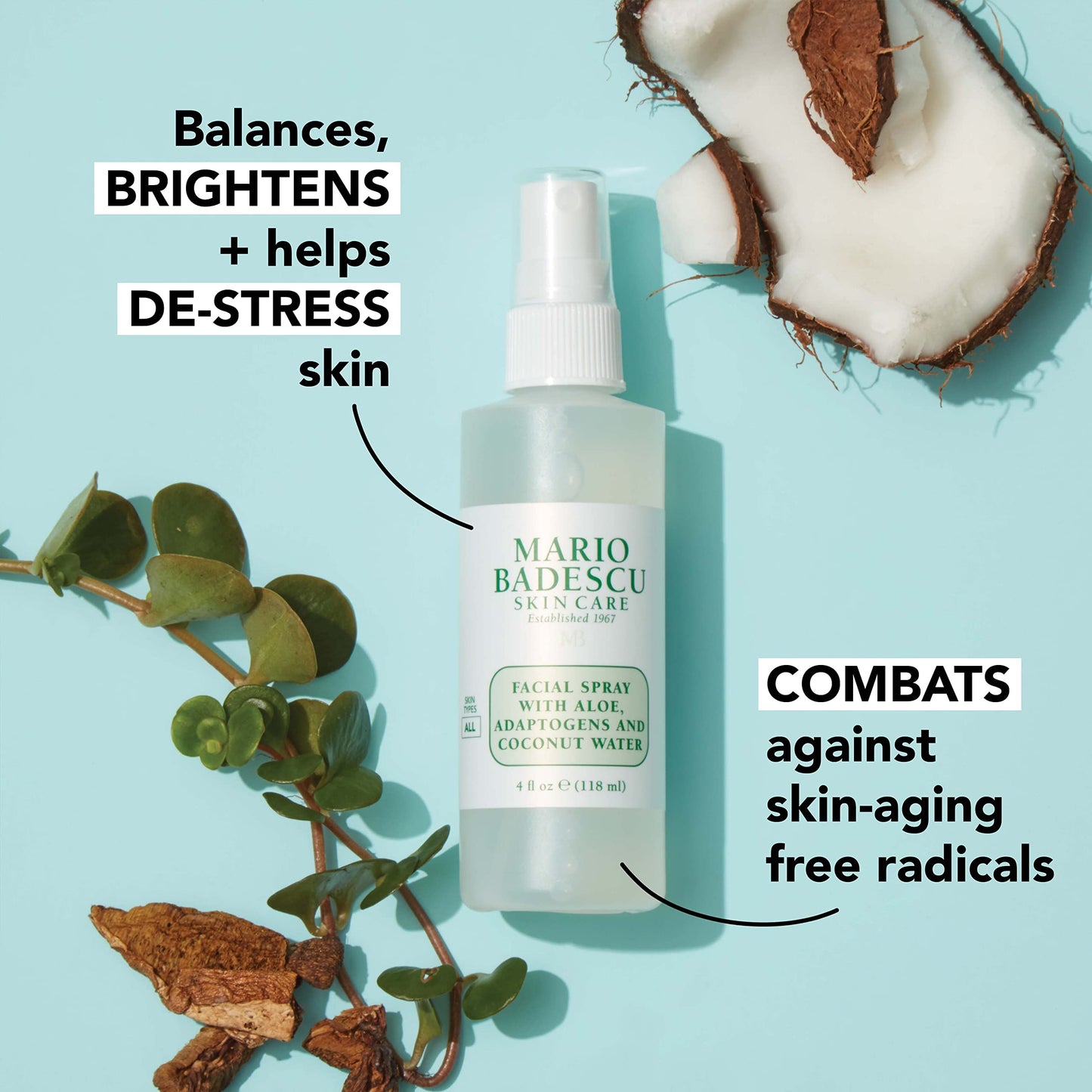 Mario Badescu Setting Facial Spray Mist with Aloe & Coconut Water, Refreshing and Hydrating Makeup Spray, Alcohol Free, Fragrance Free, Dye & Sulfate Free