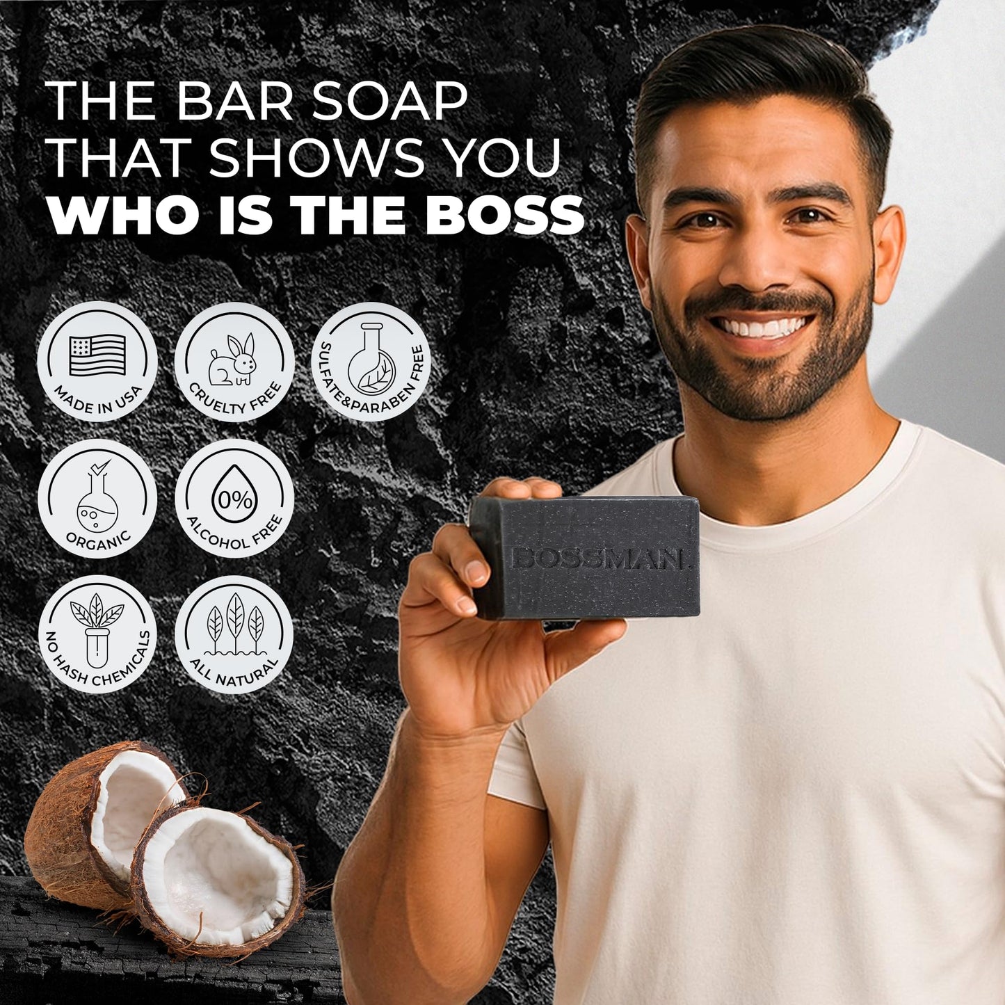 Bossman 4-in-1 Bar Soap for Men (4 oz) – All-Natural Beard Wash, Shampoo, Body Wash & Shaving Soap – Eucalyptus & Tea Tree Scent
