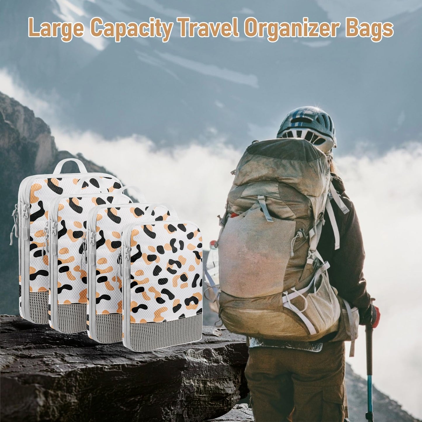 Compression Packing Cubes for Travel 4 Set Luggage Packing Organizer Bag Compressible Expandable Organizer Cubes For Carry On Luggage Suitcase Travel Essentials Accessories for Women Men