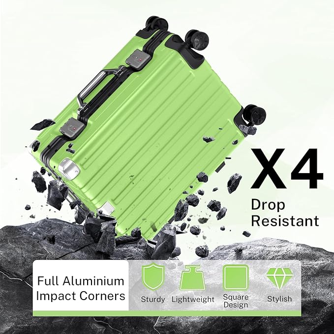 Krute Carry On Luggage 20 inch Aluminum Frame Suitcase with Spinner Wheels No Zipper Hardshell PC+ABS Luggages TSA Lock Zipperless Suitcases