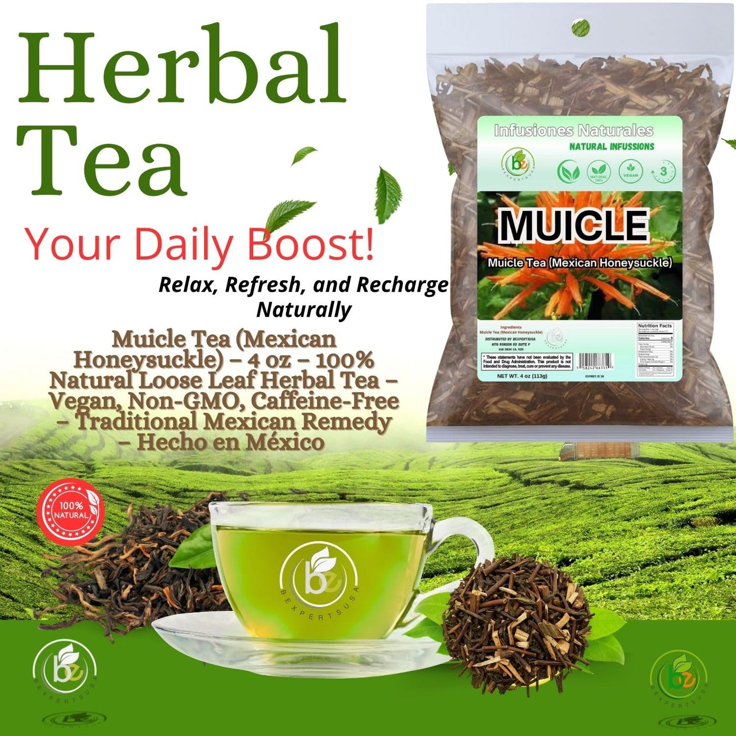 Muicle Té (Mexican Honeysuckle Herbal Tea) - 4 oz - 100% Natural, Vegan, Non-GMO:
