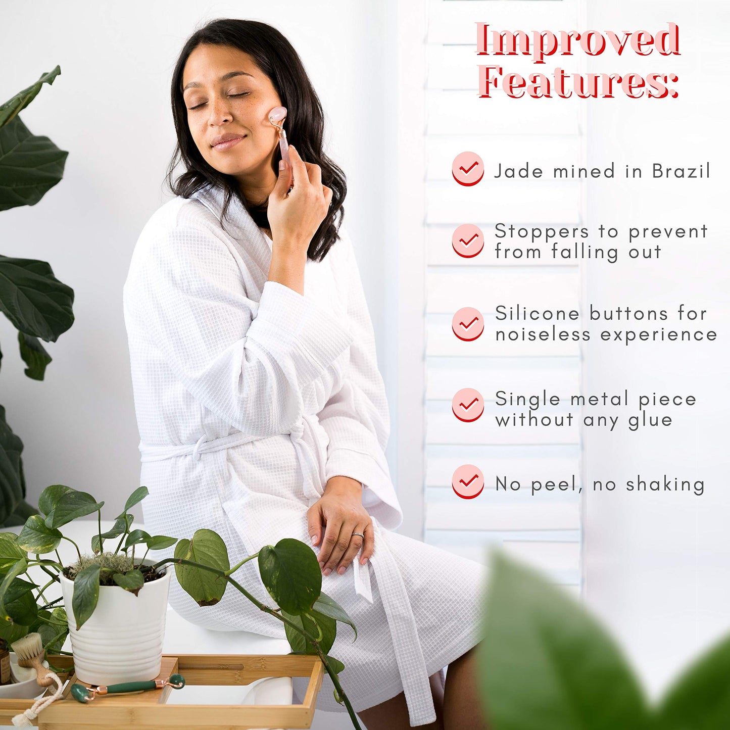 WITTY Rose Quartz Roller for Face, Gua Sha Stone Set in Hand-Drawn Giftbox - Jade Face Roller, Face Massager Roller, Face Scraper Tool - Guasha Tool for Face Roller Skin Care, Eyes, Neck - Extra Pouch