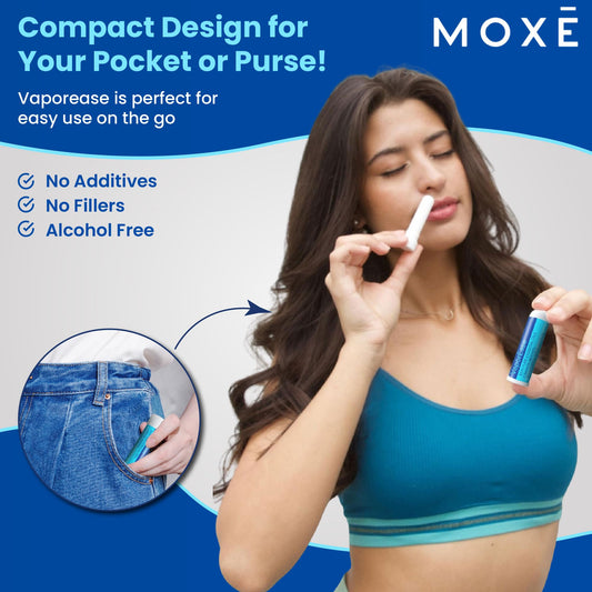 MOXE VaporEase, Portable Nasal Inhaler On-The-Go, Non-Medicated, Made in USA, Soothing and Refreshing Vapors, Menthol Scent, 3 Pack