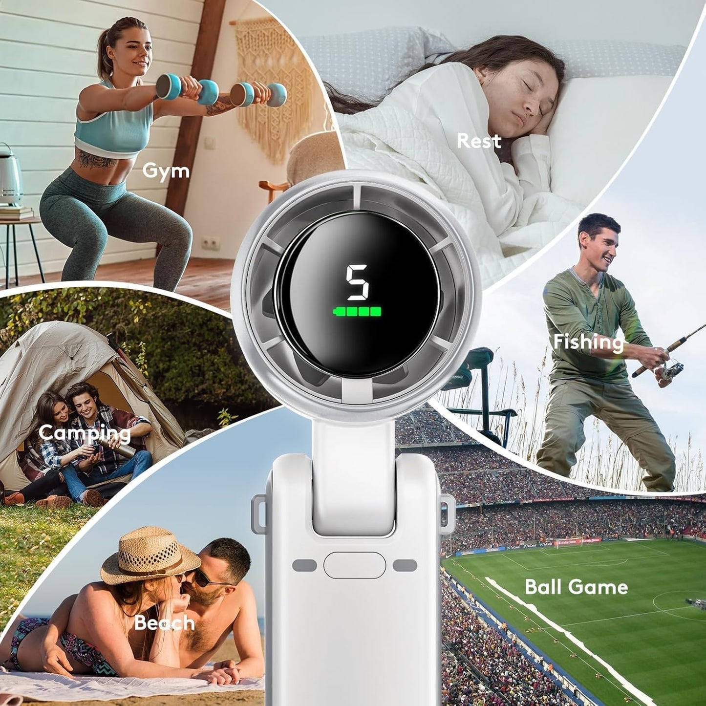 Huinechno Handheld Fan, Rechargeable Personal Fan, High-Power Motor, LED Display, Small Pocket Fans for Travel/Cruise/Beach (White)