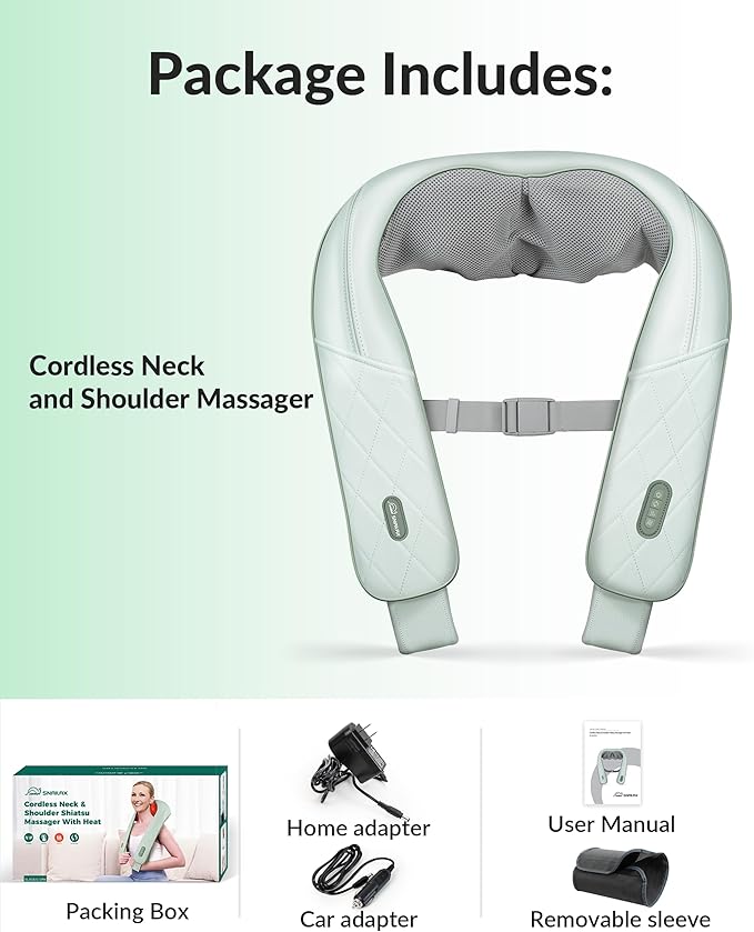Cordless Neck Massager with Heat, Shiatsu Neck Shoulder Massager for Pain Relief Deep Tissue, 4D Kneading Back Massager Pillow, Rechargable Portable Massager, Gifts/Presents for Women, Men
