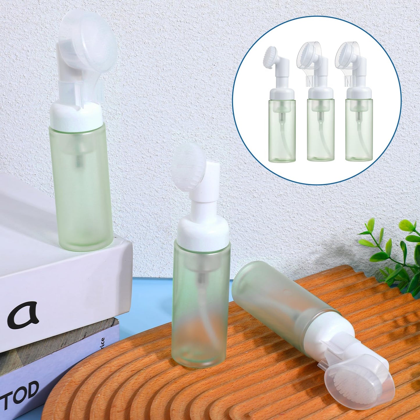 3 Pcs Small Foaming Soap Dispenser Foam Bottle with Brush Empty Facial Cleanser Bottle Mini Mousse Pump Container with Silicone Massage Clean Brush Head for Lash Cleanser Milk Beater Travel