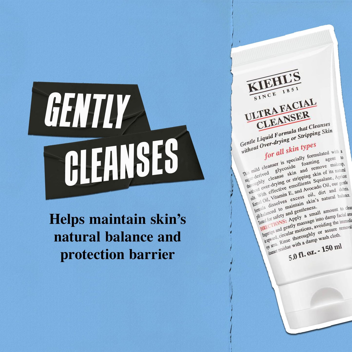 Kiehl's Ultra Facial Cleanser, Lightweight Foamy Facial Cleanser, Enriched Formula that Replenishes Skin Barrier, Gently Exfoliates and Moisturizes, Suitable for All Skin Types - 2.5 fl oz