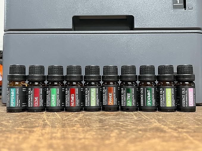 Ultimate Aromatherapy Diffuser & Essential Oil Set - Ultrasonic Top 10 Oils Modern with 4 Timer 7 Ambient Light Settings Therapeutic Grade Lavender