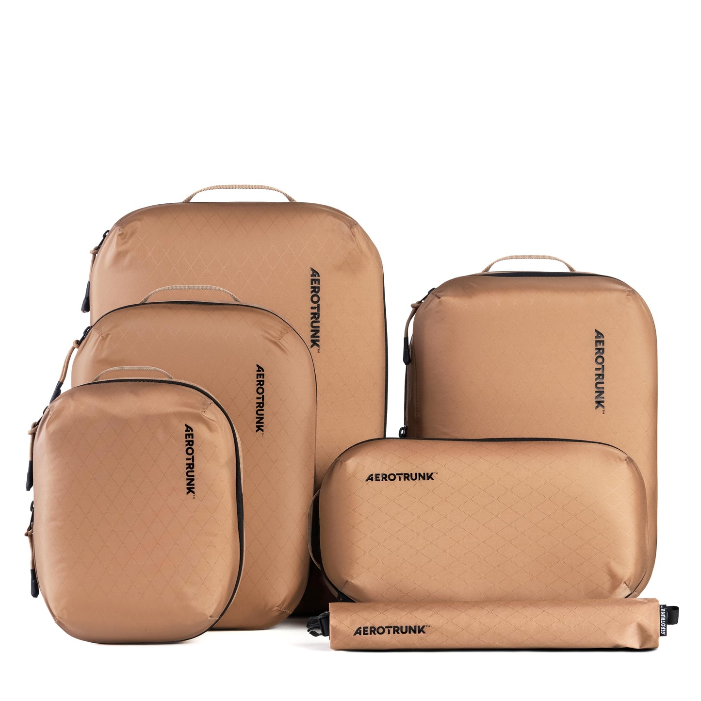 Aerotrunk Ultralight Compression Packing Cubes - Lightweight Travel Organizers for Suitcases and Luggage (6-Pack, Mocha)