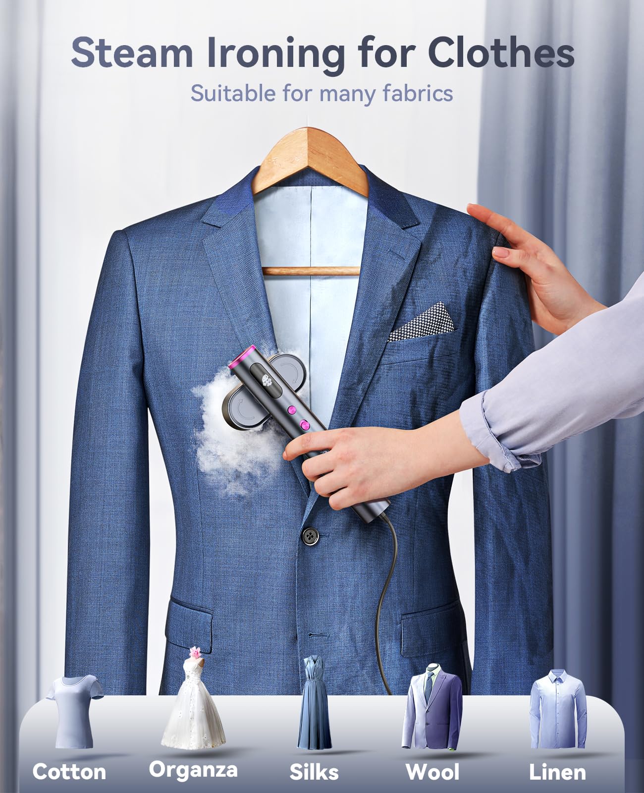 Jack & Rose Travel Steamer for Clothes,100-220V Portable Iron,15s Heat Up,Steamer & Iron 2 In 1, Travel Size,Large Ceramic Heat Panel,for Global & Europe