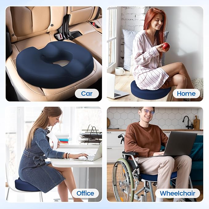 Donut Pillow Seat Cushion - Cooling Gel Floor Pillow, Memory Foam Floor Cushion for Office & Home, Car Seat, Hemorrhoids Pillow, Sciatica & Tailbone Pain Relief Chair Cushion, Blue