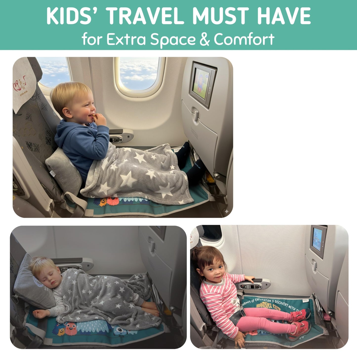 Nordfina Designs Kids Airplane Bed & Footrest 3-in-1 Kit |Baby Travel Essential |Kids Travel Essentials |Long Flight Must Haves |Bed for Toddlers 1-3 |Toddler Must Haves |Airplane Gadgets