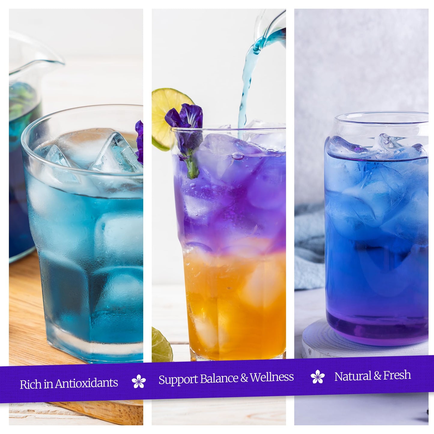 50 PACK Butterfly Pea Tea Bags – Individual Wrapped Tea Bags – Vibrant Blue All-Natural Herbal Tea | Caffeine Free | No Preservatives - Rich In Antioxidants