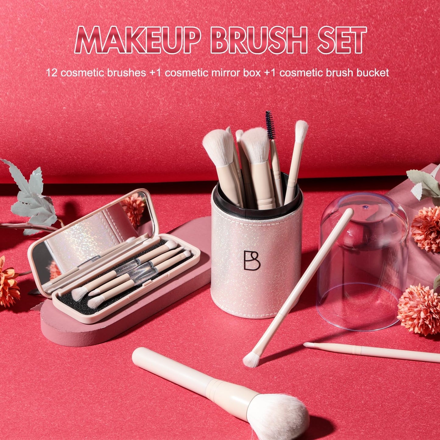 BS-MALL Makeup Brush Set Travel Mini Makeup Brushes Synthetic Kabuki Brush Set Foundation Powder Blending Concealer Eye shadows Blush Cosmetics Brushes with Organizer Holder& 3 Mini Eyeshadow Brush
