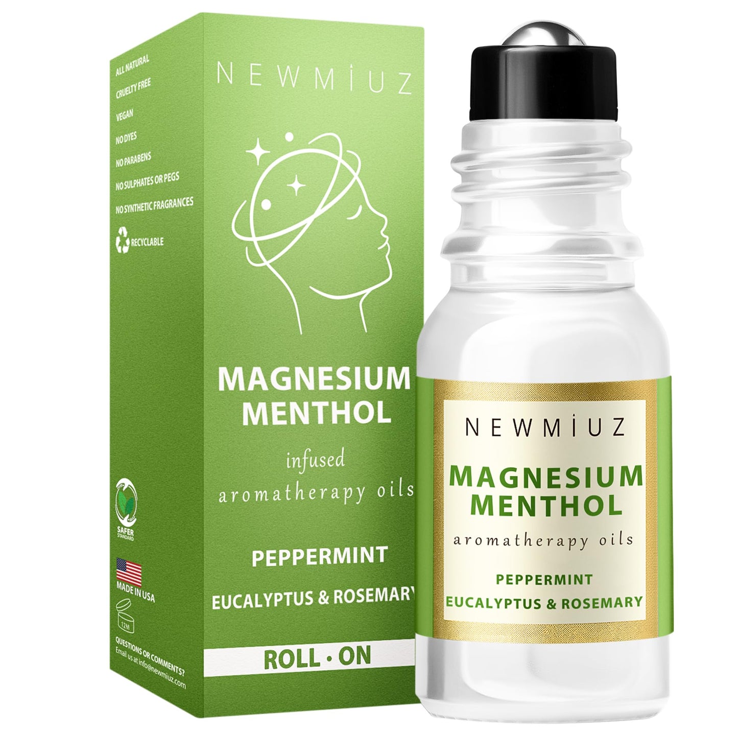 Magnesium Menthol Migraine Roll on Stick - Natural Fast Acting & Cooling Relief Peppermint Eucalyptus Aromatherapy Essential Oils for Headaches Sinus - Perfect Selfcare Gift Stocking Stuffers