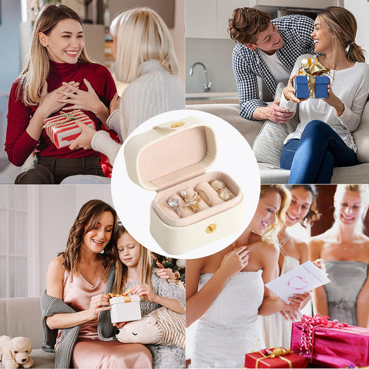 CASEGRACE Small Jewelry Ring Box Mini Travel Jewelry Case Portable Ring Storage Case for Rings Earrings, Gifts for Women, White