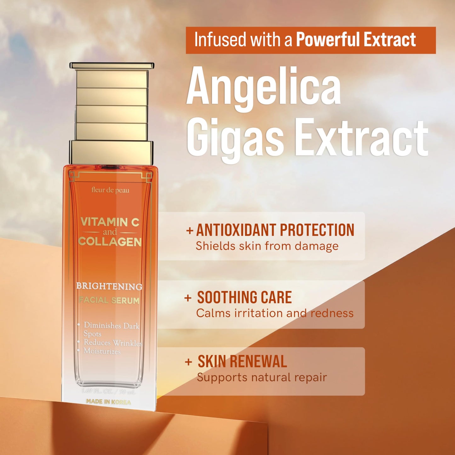 Fleur De Peau Vitamin C Serum For Face With Collagen – Dermatologist Tested, Anti-Aging, Brightning, Reduces Fine Lines, Improves Radiance & Skin Texture – 95% Natural, Clean Beauty – Korean Skin Care