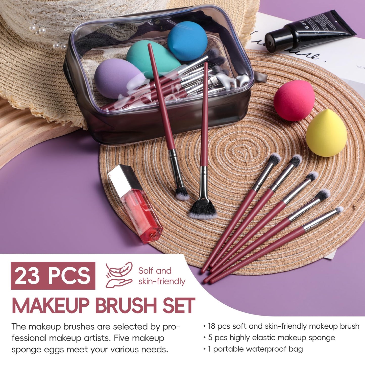 BS-MALL Eyeshadow Brushes Eye Makeup Sponge Set 18 Pcs – Includes 5 Makeup Sponges & Travel Bag – Professional, Super Soft, Flawless Finish, Multi Functional Brush Set for Eye & Face Makeup