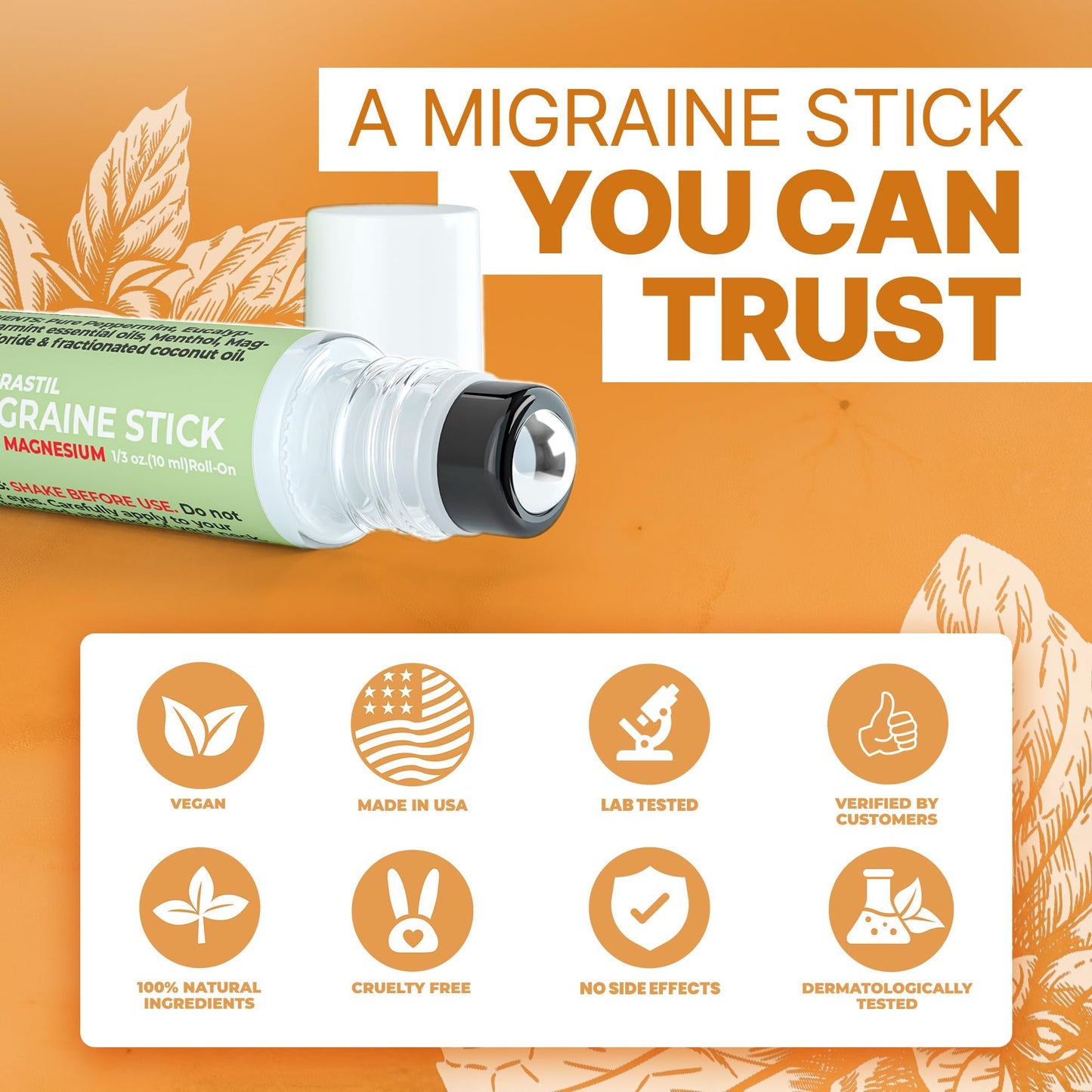 MIGRASTIL Migraine Stick with Magnesium Cooling Peppermint Eucalyptus Essential Oil Topical Magnesium for Headache Support. Made in The USA 10 ml