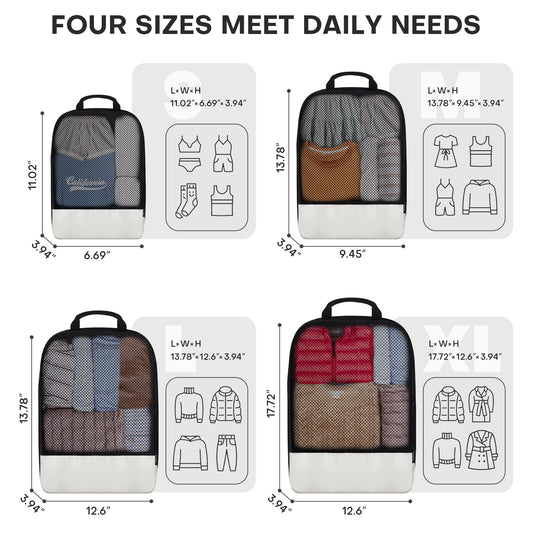 4 PCS Set Compression Packing Cubes for Travel, Lightweight Packaging Organizer Bags for Carry On Space Saving, Travel Essentials Cubes for Suitcase Backpack, Beige