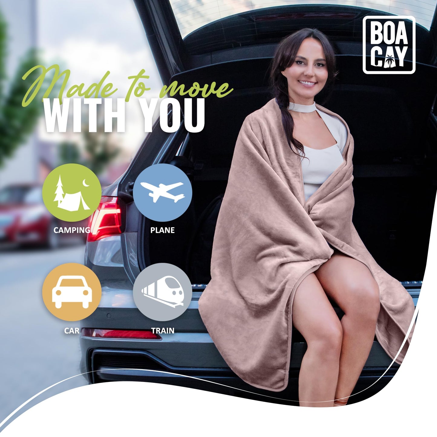 BOACAY Soft & Warm Travel Blanket for Airplane & Car - Long Flight Essential for Women, Men, Kids - Compact Pillow with Luggage Sleeve & Backpack Clip