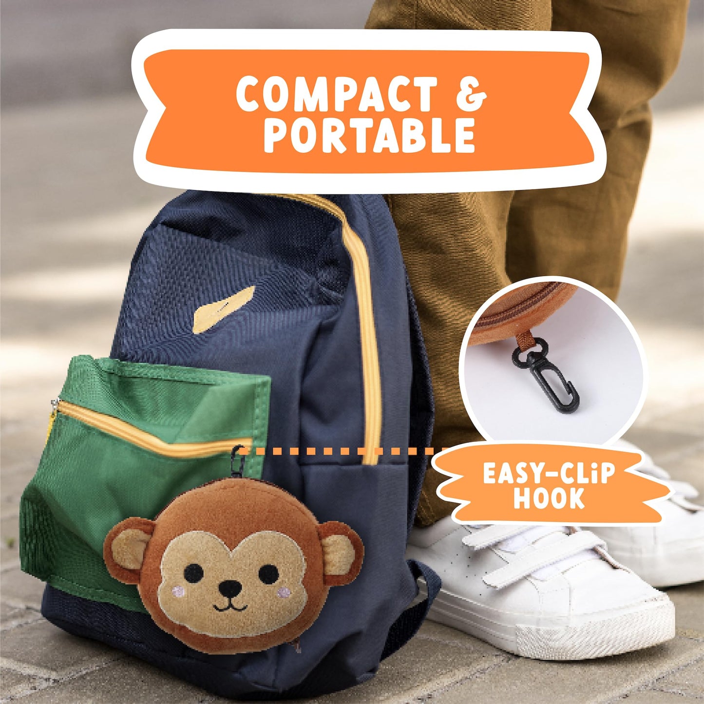 ecoZen Lifestyle Travel Pillow Set with Eye Mask - Comfort for Traveling Kids - Soft and Supportive Kids Sleep Mask Neck Pillow for Plane, Car, or Train Journeys - Monkey Design