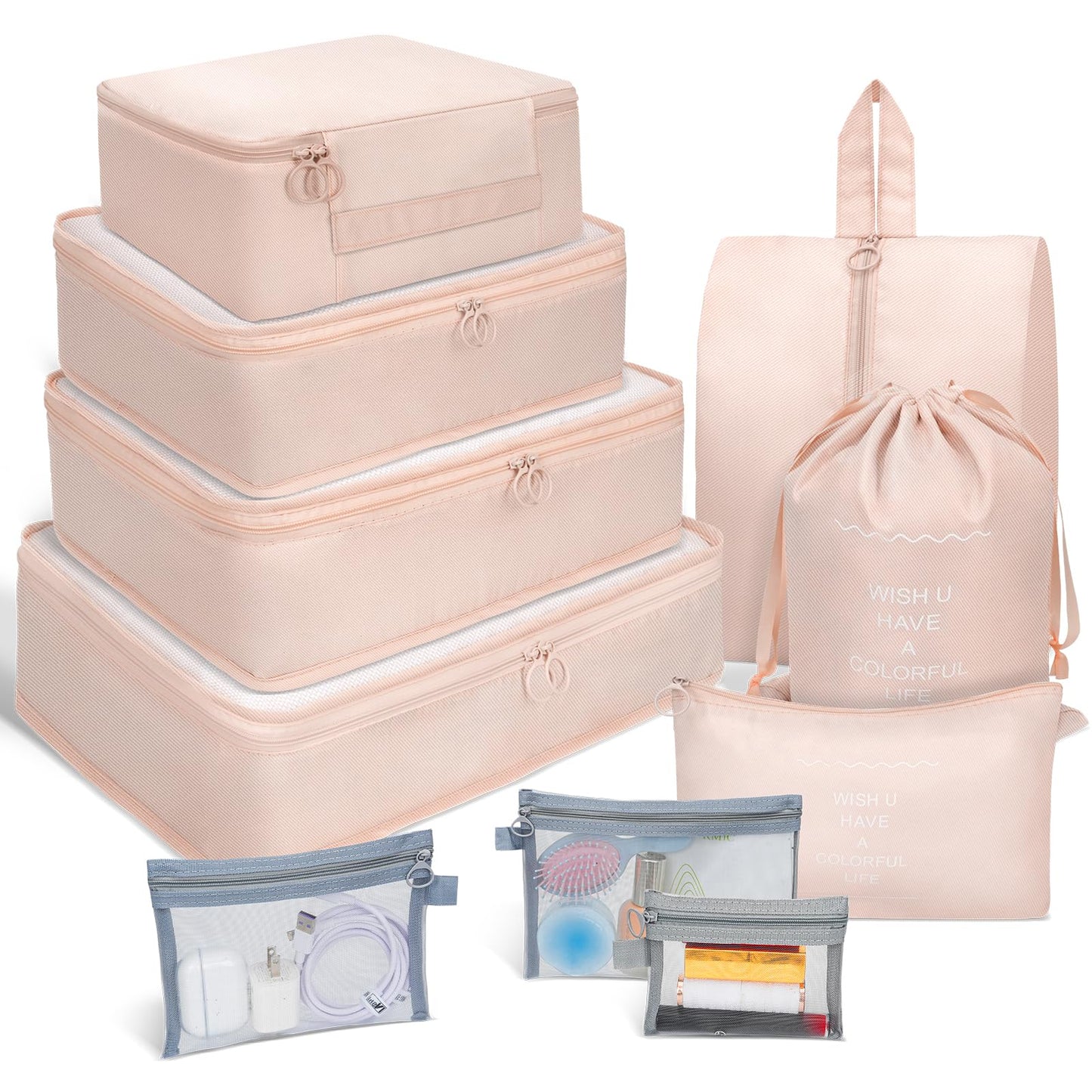 FACONSI Packing Cubes for Travel - 10 Set Suitcases Organizer Bags, Suitable for Luggage Carry on Case, Travel Essentials (cream color)