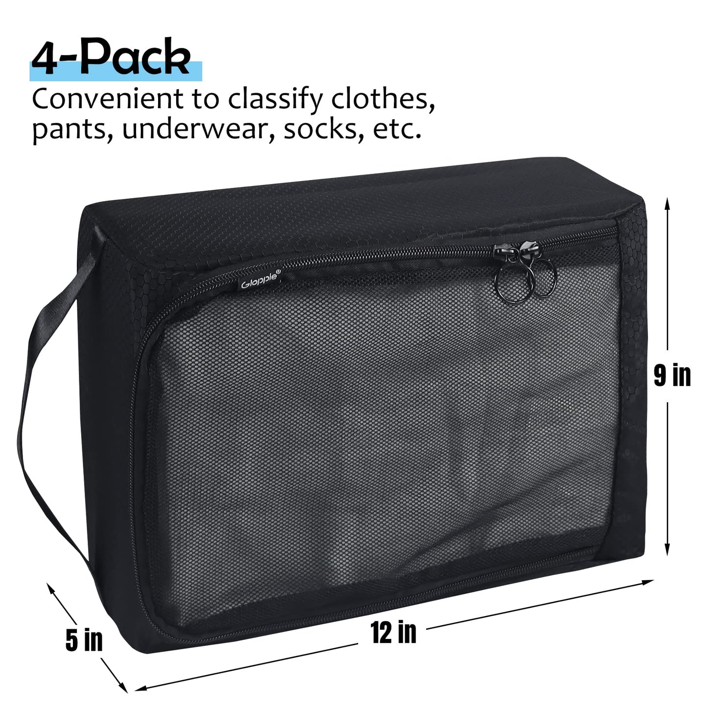 Gloppie 4-Pack Packing Cubes for Luggage - Organizer Suitcase Bags Set - Carry On Travel Accessories