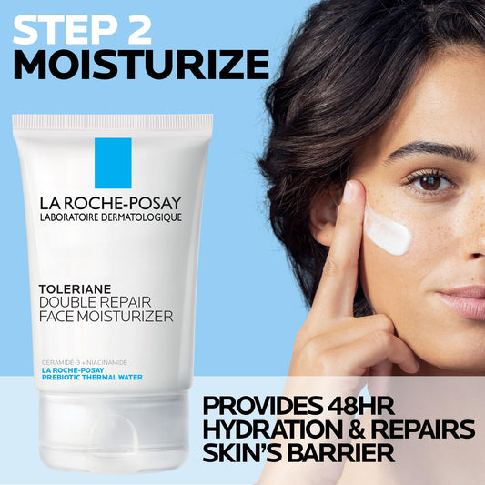 La Roche-Posay Toleraine Skin Care Set, Double Repair Face Moisturizer 100ml & Purifying Foaming Facial Cleanser 50ml, Oil Free Moisturizer & Face Wash For Oily Skin, Formulated with Niacinamide