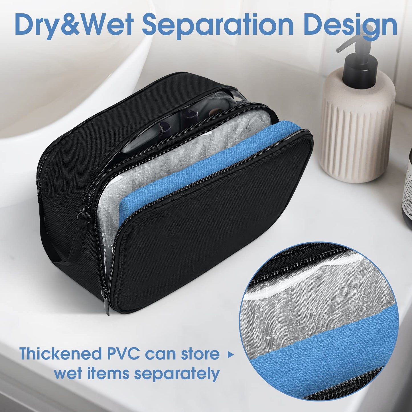 Wedama Toiletry Bag for Men, Handheld Travel Bag, Waterproof Toiletries, Thickened Polyester Dopp Kit, Toiletries Business Trips and Camping, Black