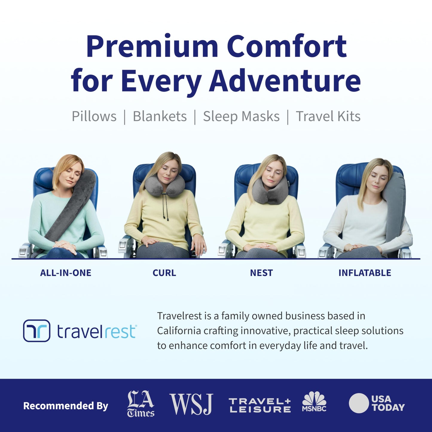 TRAVELREST Nest Neck Pillow Travel Essentials - Memory Foam Pillow and Patented Design, Support for Long Flights, Travel Accessories, Comfortable and Compact, Washable, Attaches to Luggage - Gray