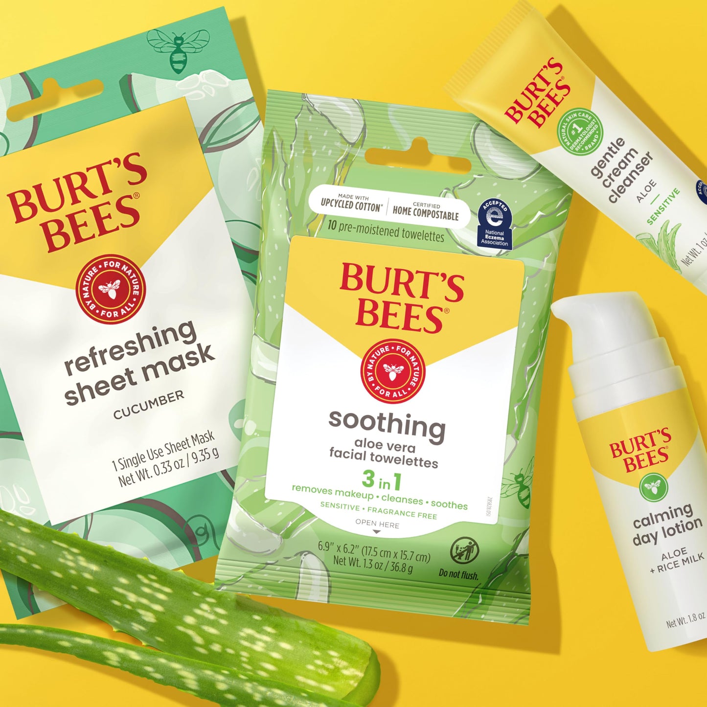 Burt's Bees Gentle Skin Care To-Go Set, Includes Cleanser, Towelettes, Lotion and Sheet Mask, Travel Size Facial Skin Care Products for Sensitive Skin, Natural Origin, 1 Gift Set