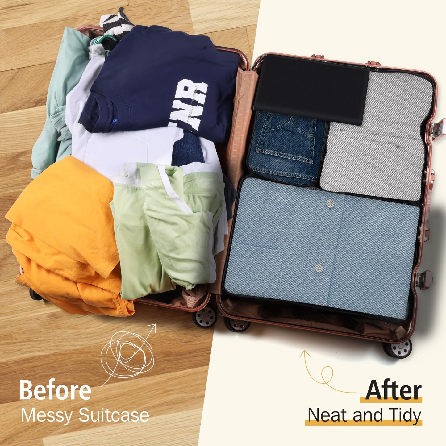 Geekclick 8 Set Packing Cubes for Travel Essentials, Organizers for Suitcase and Luggage in 4 Sizes, Luggage Organizer with Toiletries/Laundry/Shoes/Sock Bags (Black)