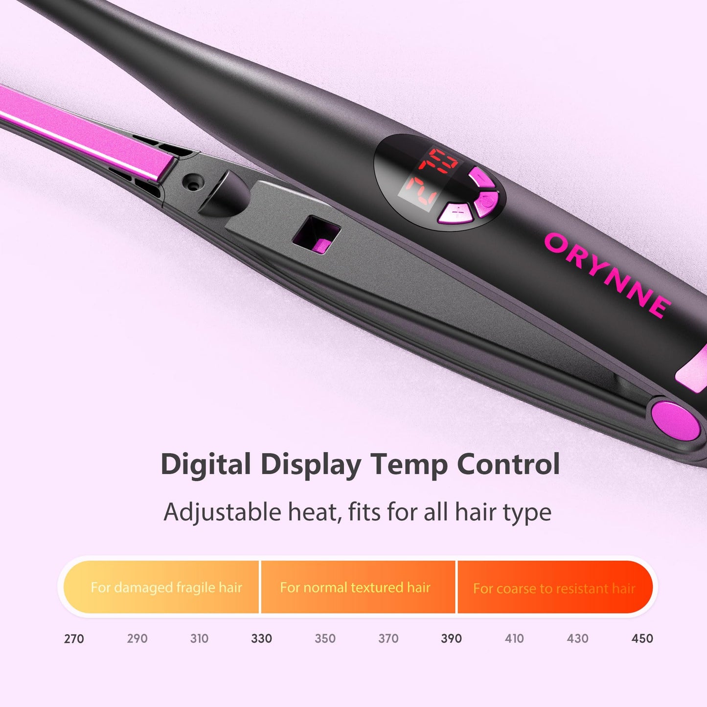 ORYNNE Small Flat Irons for Short Hair, 5s Ultra Fast Heat Up Pencil Flat Iron, Negative Ions Mini Flat Iron for Edges, 3/10'' Travel Mini Hair Straightener with Digital Temp Control, Easy to Use