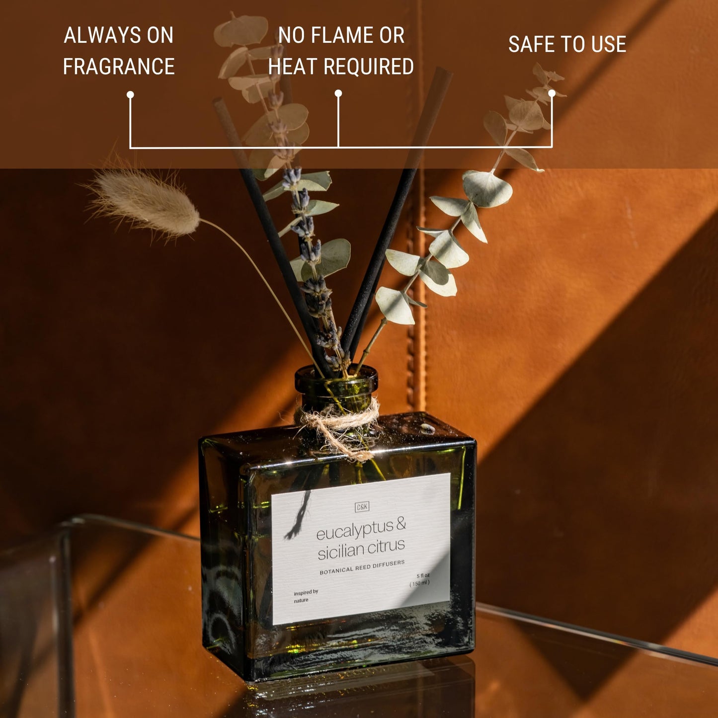 Craft & Kin Reed Diffuser with Dried Flowers | 5 oz Sicilian Citrus & Eucalyptus Scented Fall Reed Diffusers for Home, Bathroom | Scent Sticks | Elegant Fragrance Home Decor for Men & Women