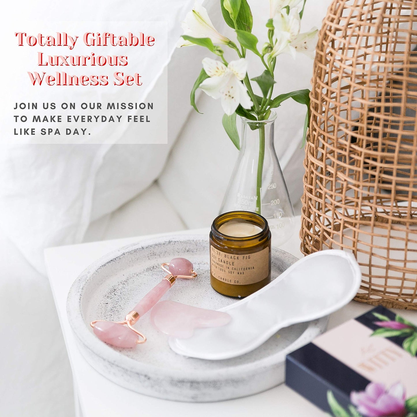 WITTY Rose Quartz Roller for Face, Gua Sha Stone Set in Hand-Drawn Giftbox - Jade Face Roller, Face Massager Roller, Face Scraper Tool - Guasha Tool for Face Roller Skin Care, Eyes, Neck - Extra Pouch