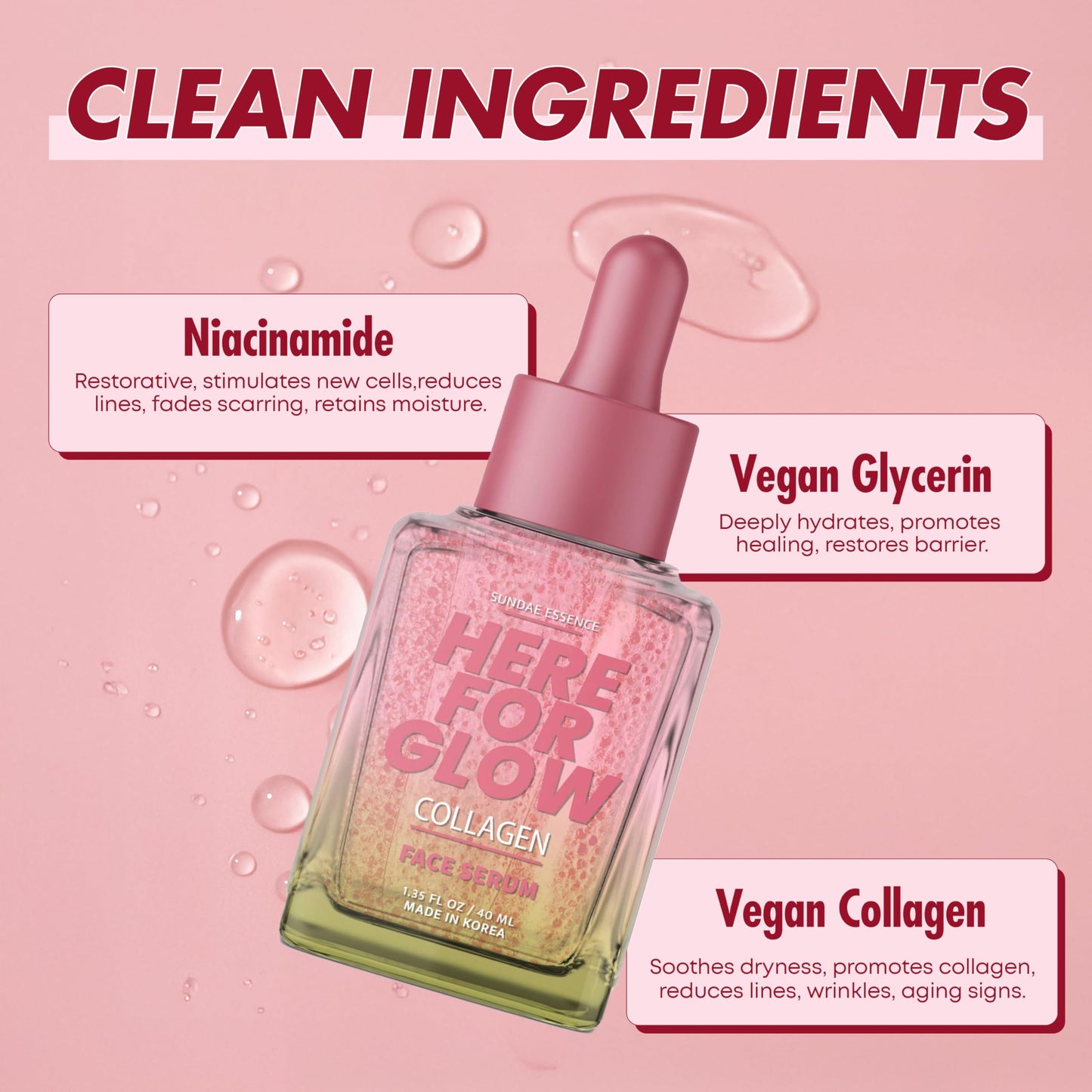 Sunday Essence Collagen Face Serum - Dermatologist Tested, Anti-Aging, Korean Skin Care, Hydrates & Improves Elasticity - Strengthens Skin’s Barrier, Retains Water - Vegan, Paraben-Free, 1.35 Fl. Oz