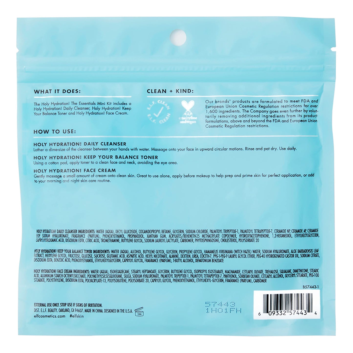 e.l.f. Skin Holy Hydration! The Essentials Mini Kit, Cleanser, Toner & Moisturizer for Hydrated & Balanced Skin, TSA-Friendly Sizes