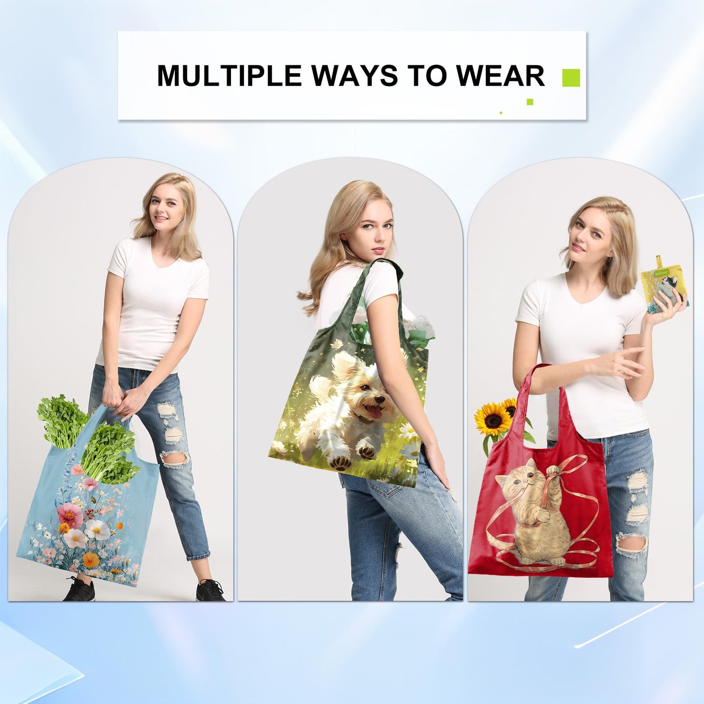 BeeGreen Reusable Grocery Bags 6 Pack, Heavy Duty Totes for Women, Foldable Grocery Bag Large Shopping Totes with Handles for Work, Travel, Gift, Store, Polyester Washable Reusable Tote Bag