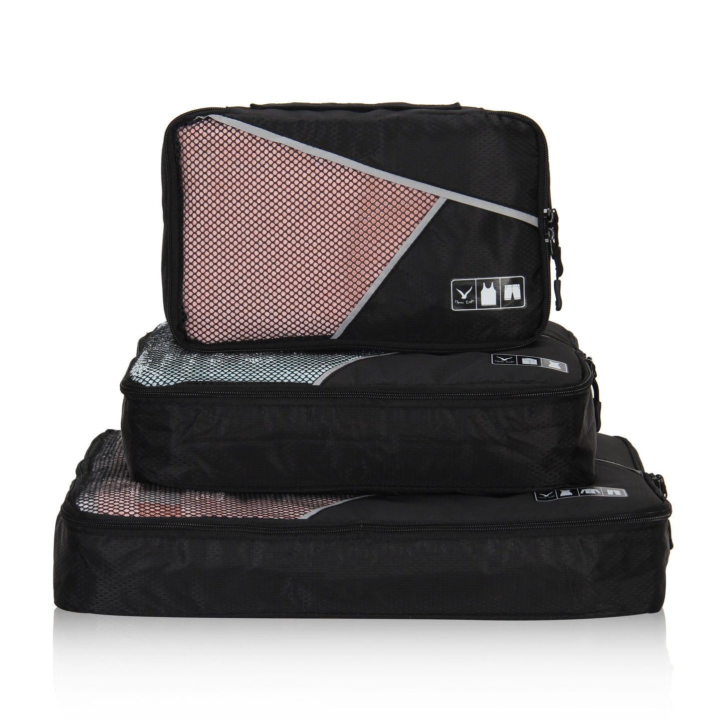 Hynes Eagle 3 Pieces Packing Cubes Set Travel Luggage Organizer Bag Black