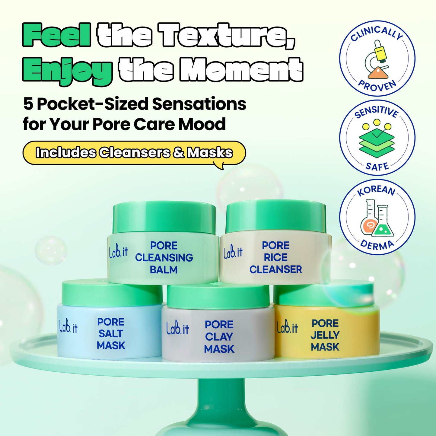 Lab.it Pore Cleansing Travel Kit – Korean Skincare Gift Set for Teens, Girls & Women, Face Cleanser & Mask Kit, Pore Care & Oil Control, Sensitive Skin-Friendly, Under 10 dollors Skincare, Travel-Size