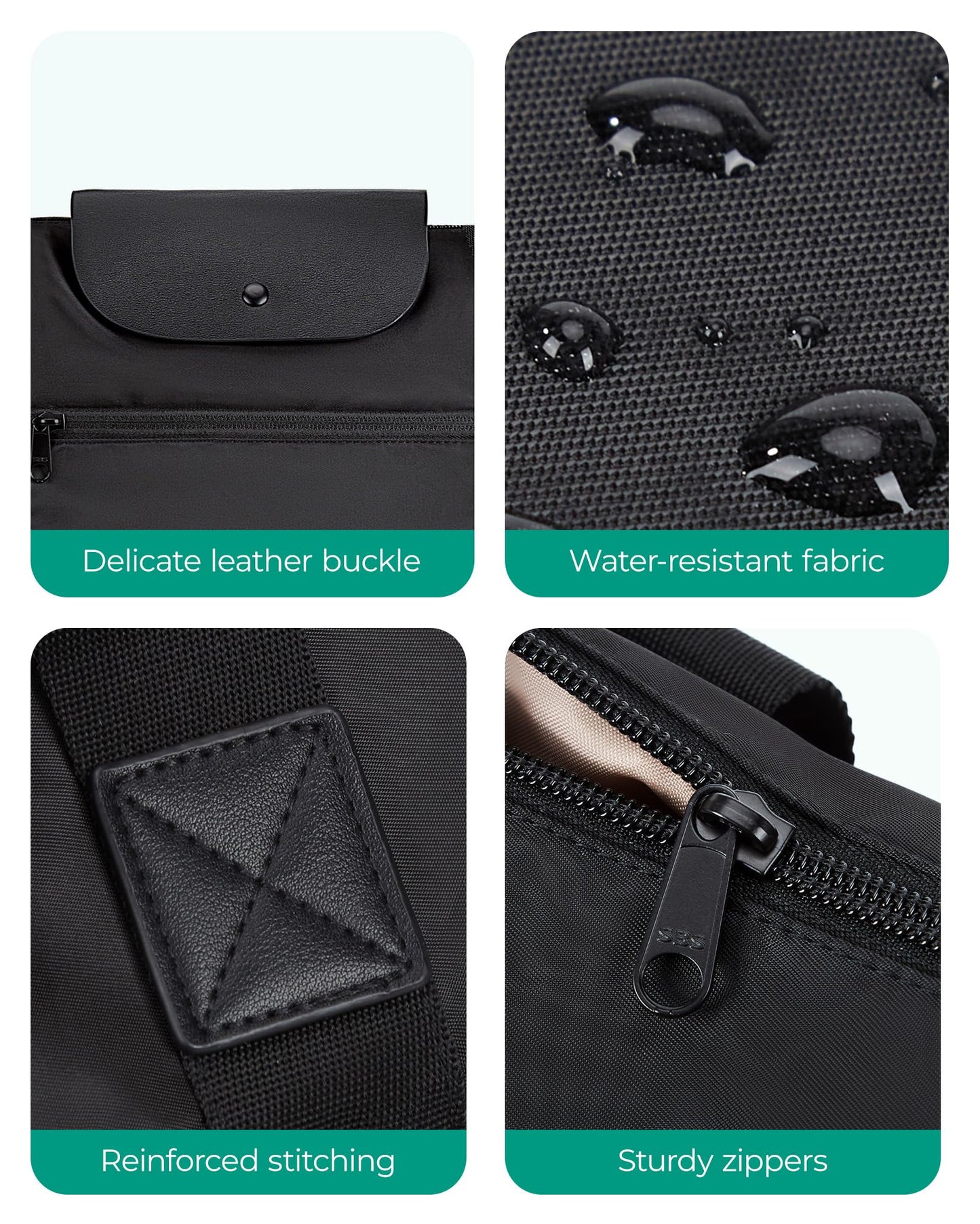 BAGSMART Foldable Tote with Compartments & Zipper, Ladies' Work & Travel Tote, Black